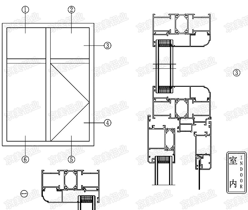 100系列断桥铝节点图