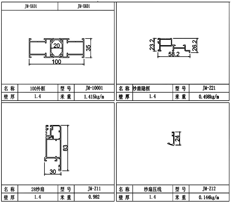 100断桥窗纱一体型材