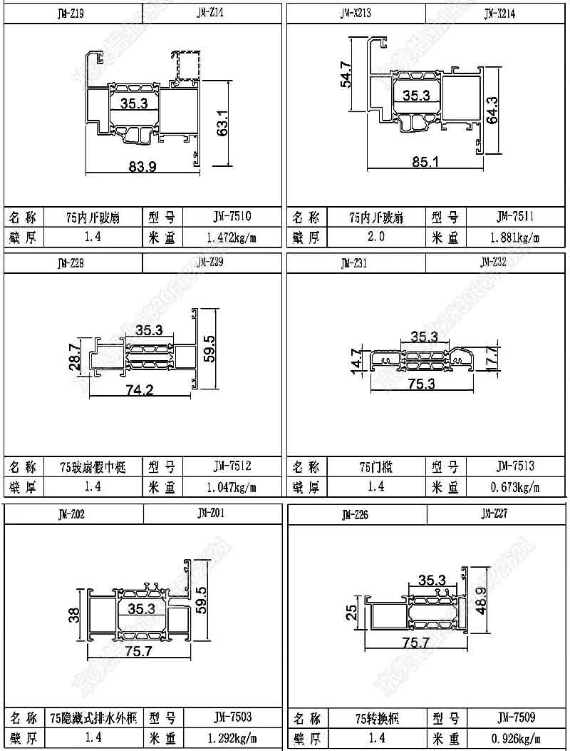 75断桥平开窗型材02