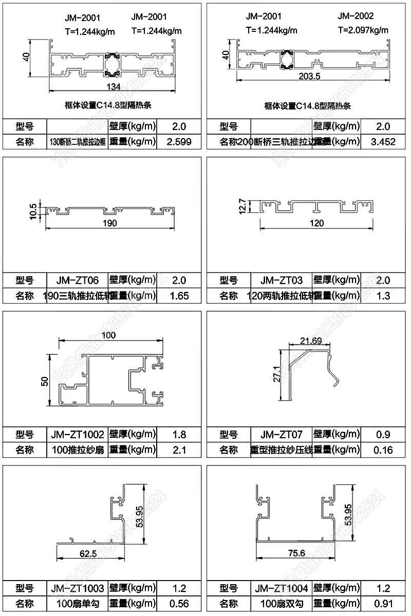 200断桥重型三轨推拉门型材